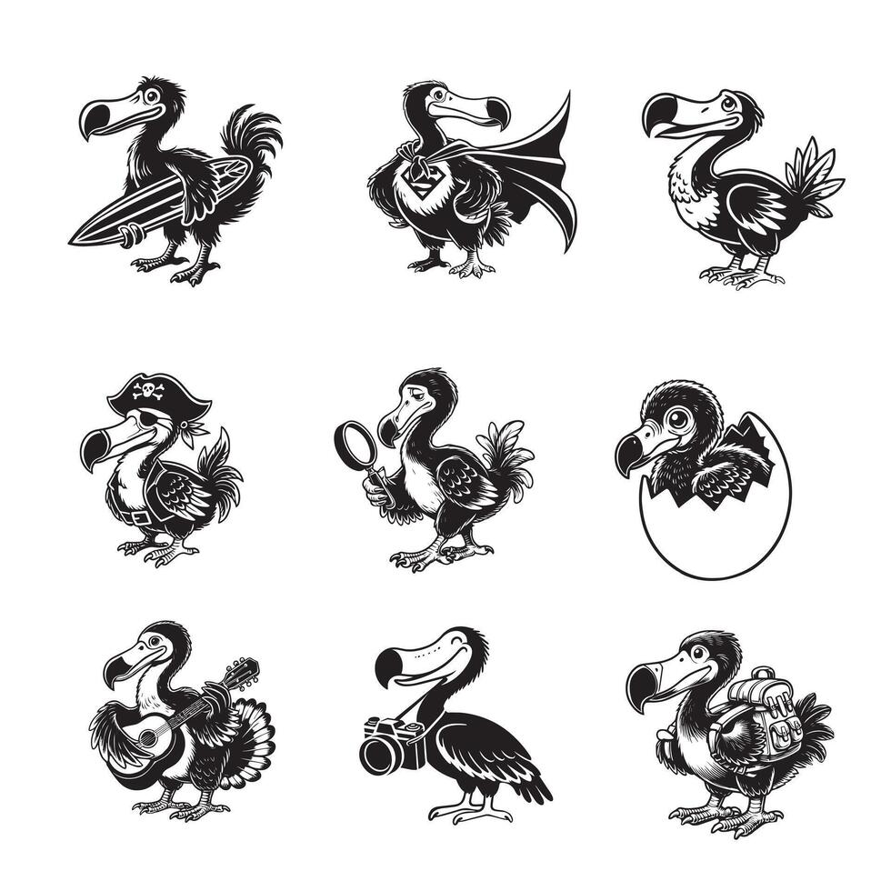 Fun and Quirky Dodo Bird Illustrations for Commercial Use vector