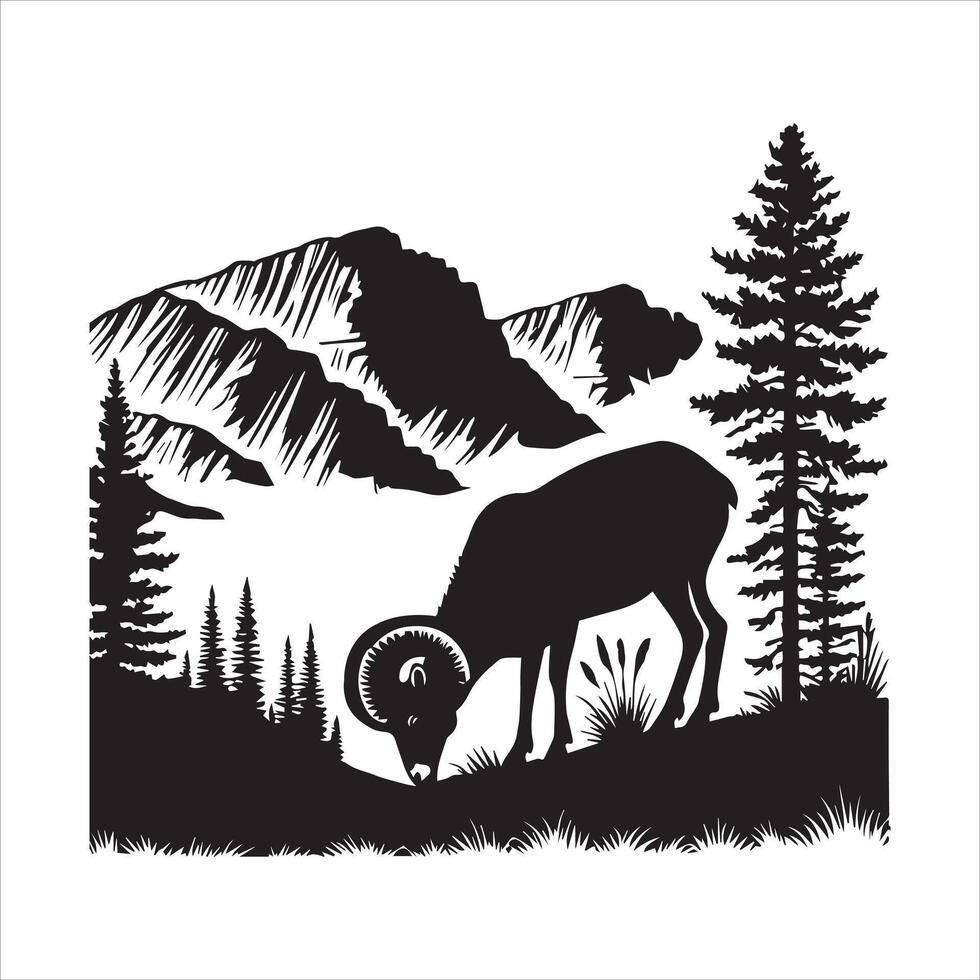 Bighorn Sheep Silhouette Overlooking Valley vector