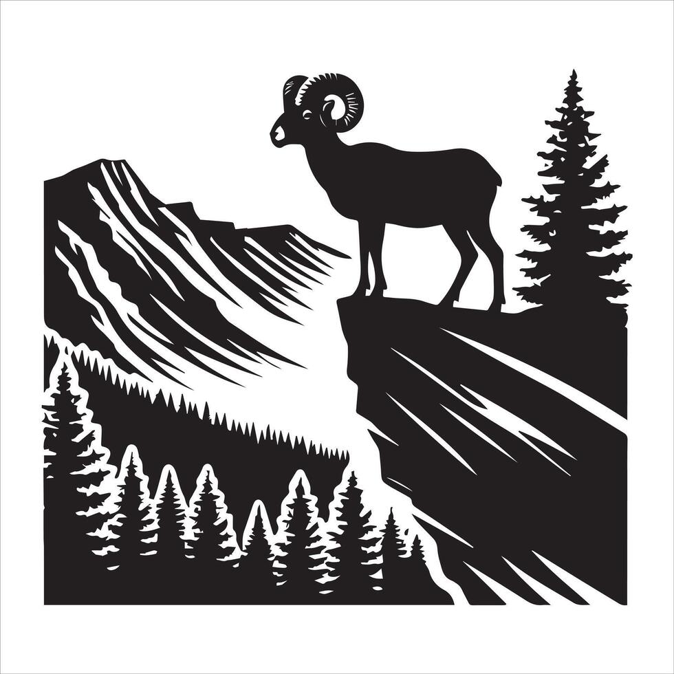Bighorn Sheep Silhouette in the Wide Open West vector