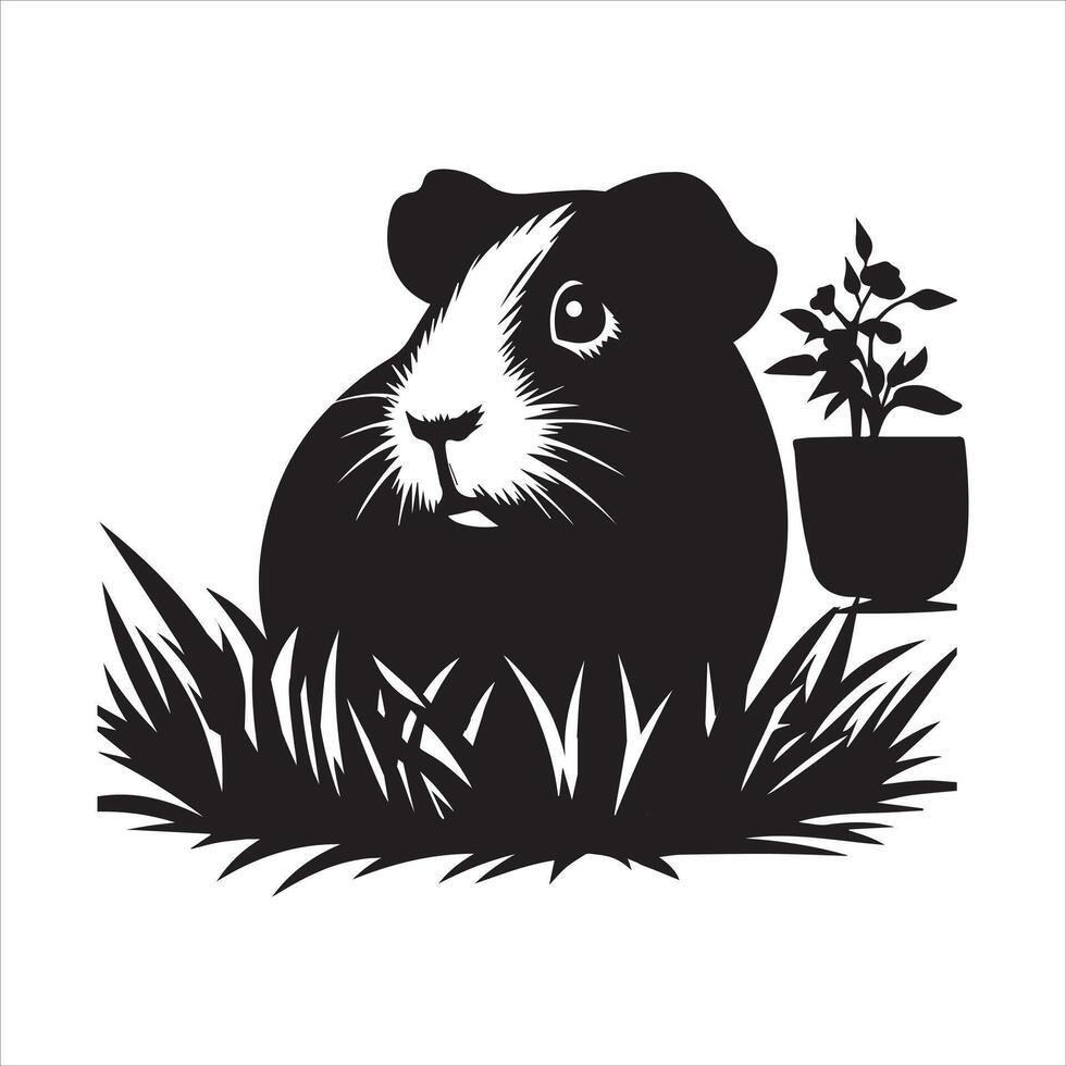 Guinea Pig Pet Silhouette Isolated on White vector