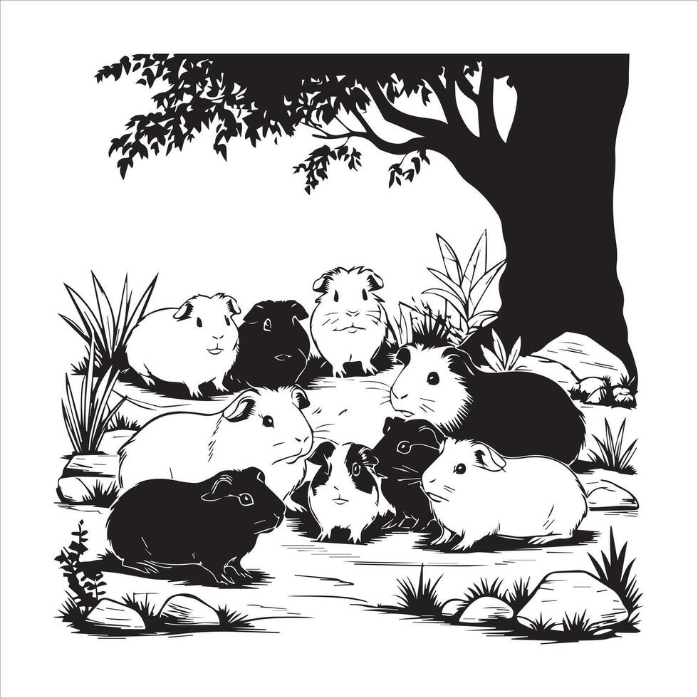 Simple Guinea Pig Silhouette Drawing vector