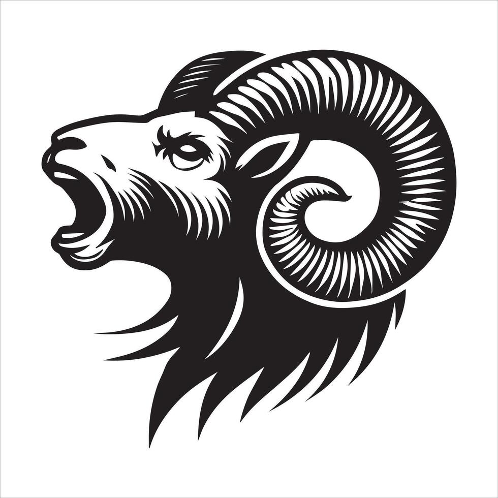 Bighorn Sheep Silhouette in Simple Black Illustration vector