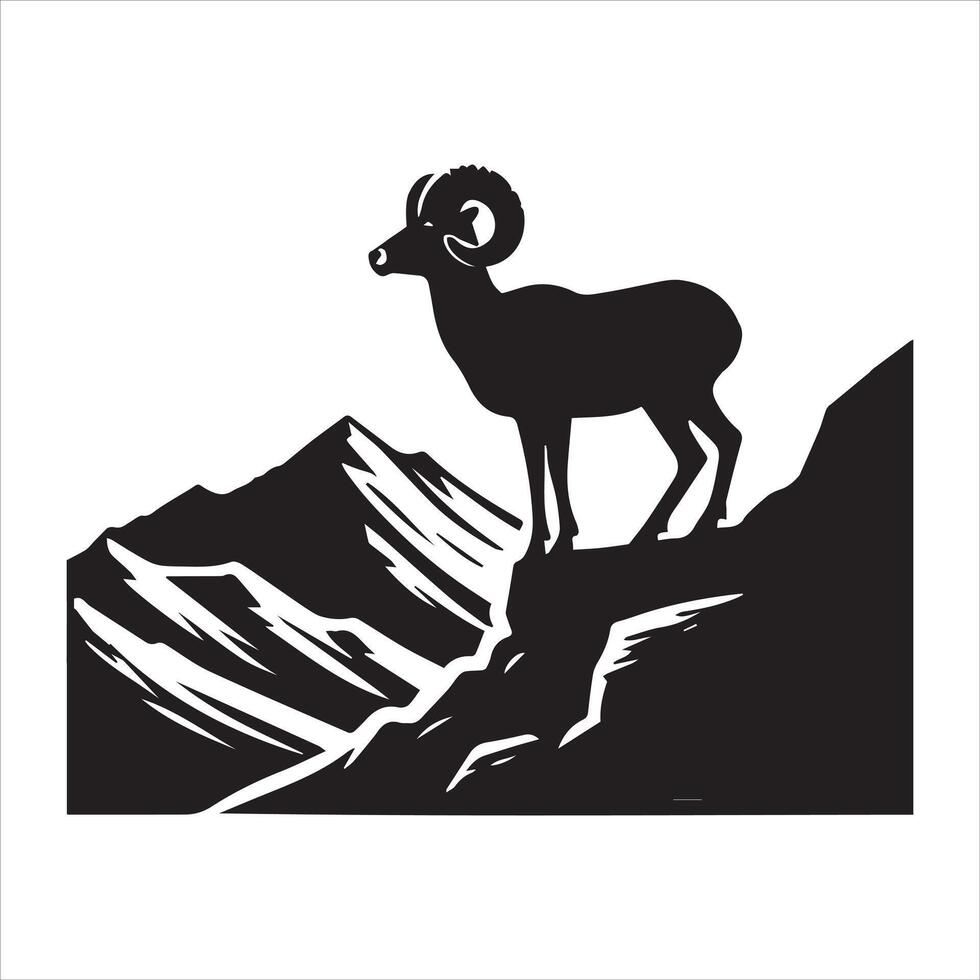 Bighorn Sheep Silhouette at Sunset in Desert vector