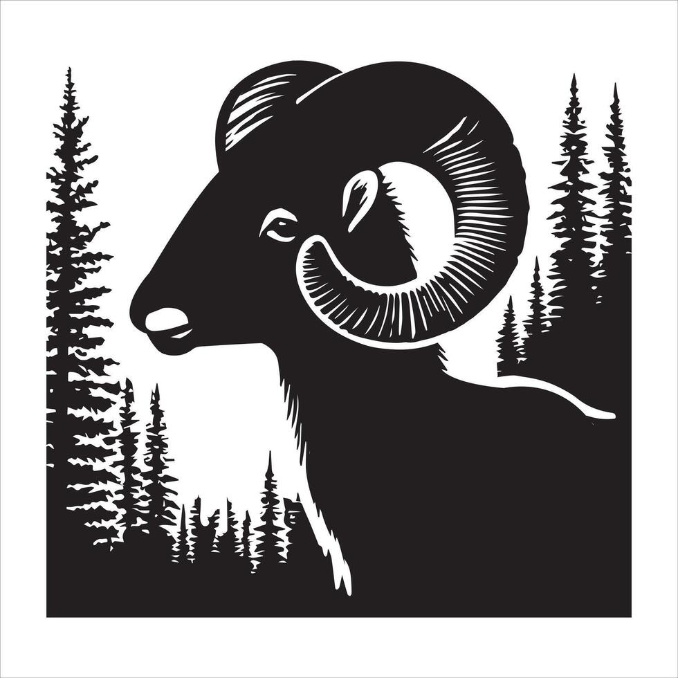 Black Bighorn Sheep Silhouette on Pure White Background Design vector