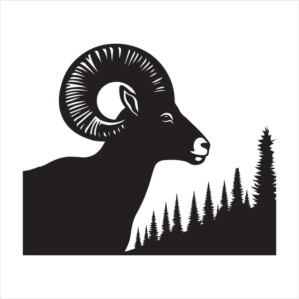 Simple Bighorn Sheep Silhouette Illustration on White Background vector