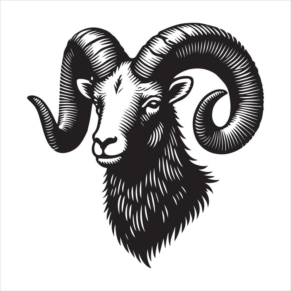 Bighorn Sheep Silhouette Illustration with White Background Art vector