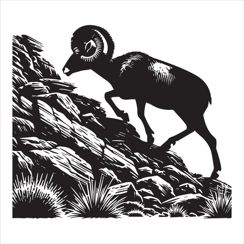 Bighorn Sheep on a High Ridge Silhouette vector