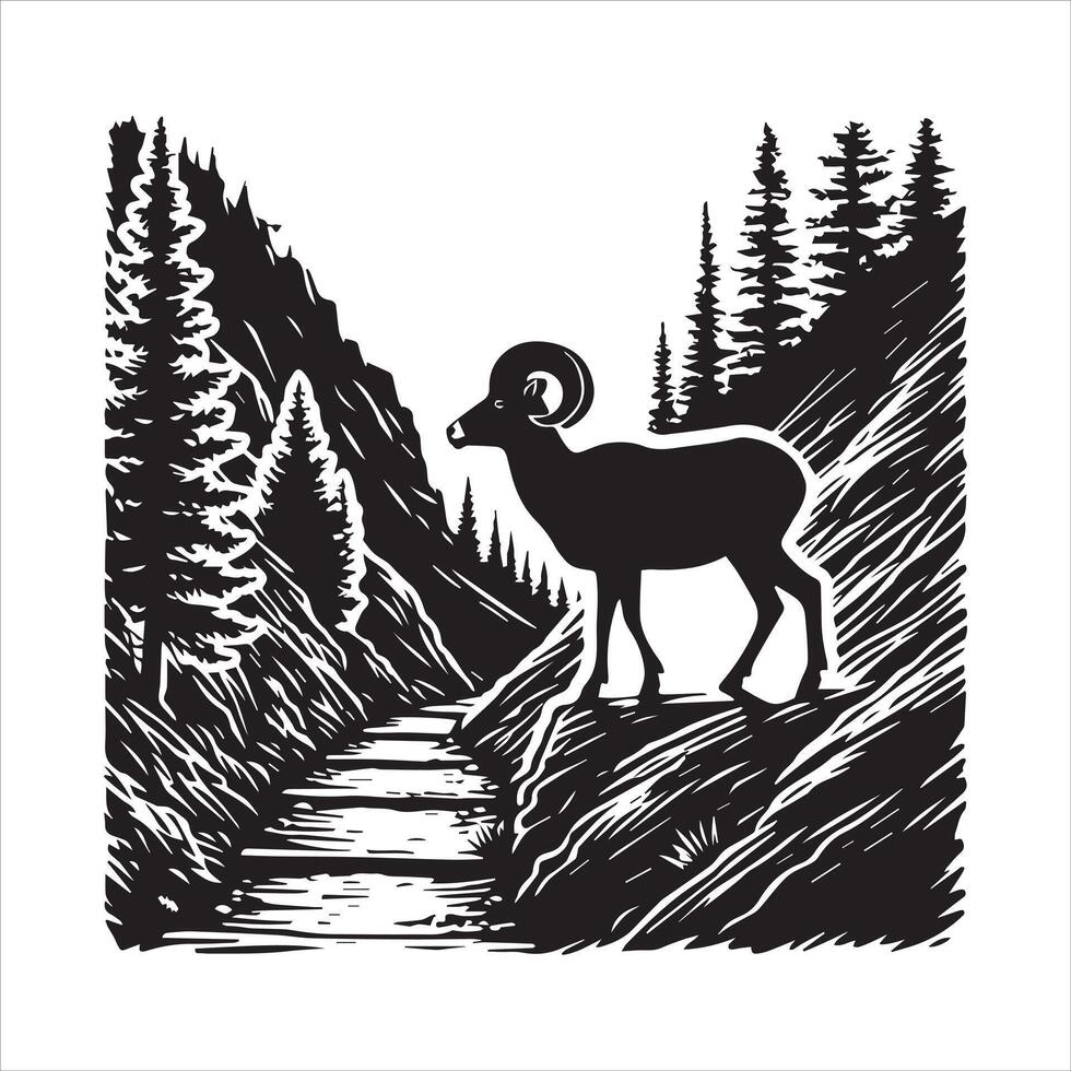 Bighorn Sheep Profile Silhouette on the Horizon vector