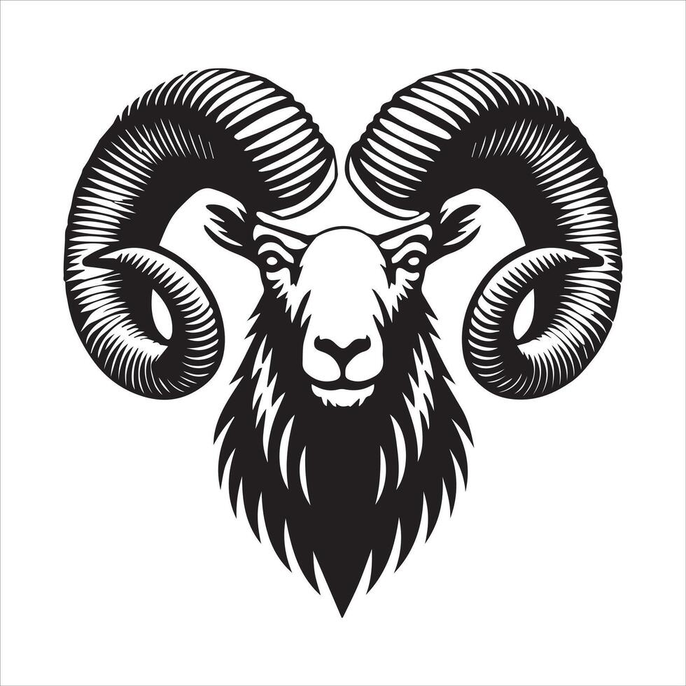 Bighorn Sheep Silhouette Artwork in Black on White vector