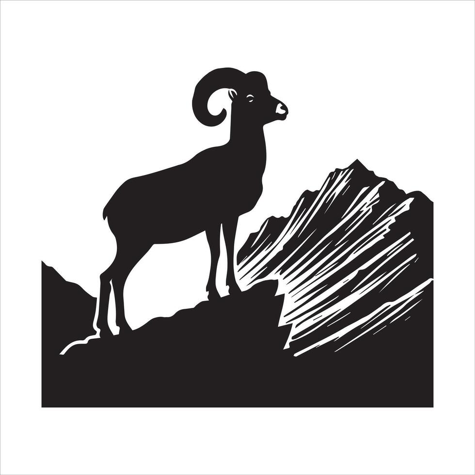 Wild Bighorn Sheep in Rocky Desert Silhouette vector
