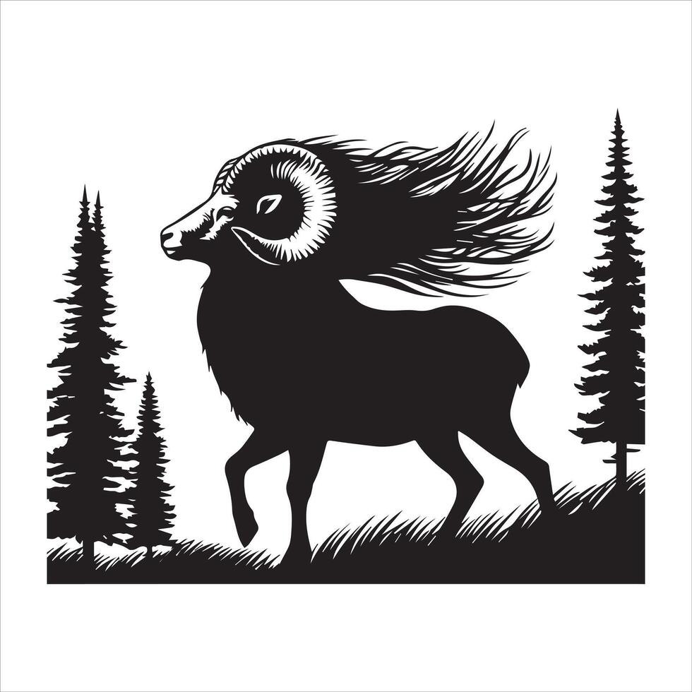 Silhouette of Bighorn Sheep in Majestic Nature vector