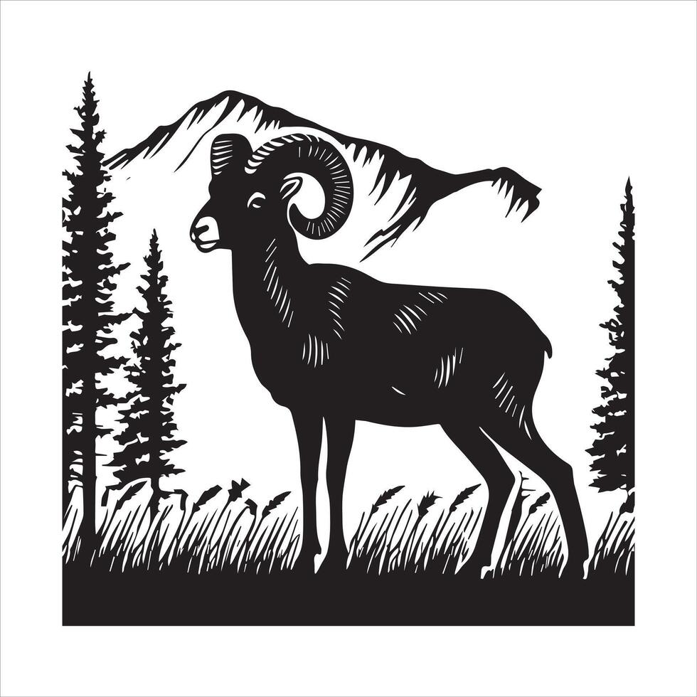 Bighorn Sheep in Natural Landscape Silhouette vector