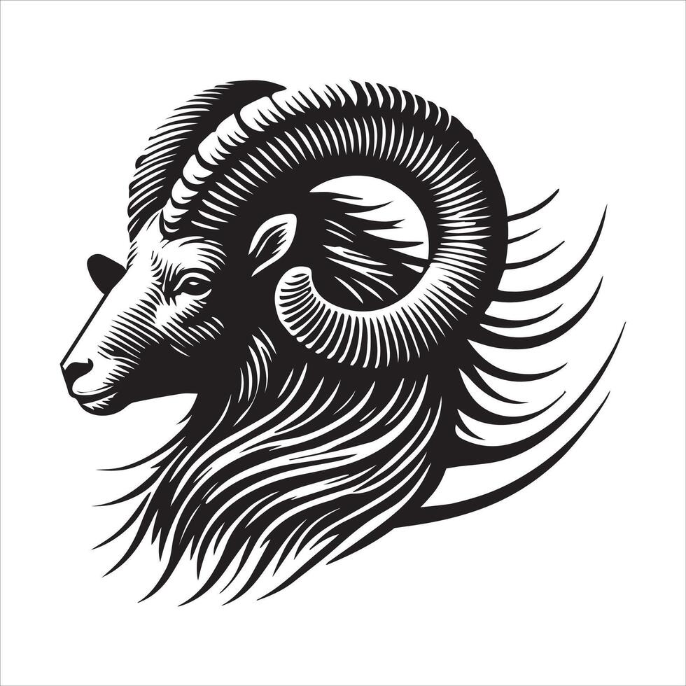 Minimalist Bighorn Sheep Silhouette Illustration in Black vector