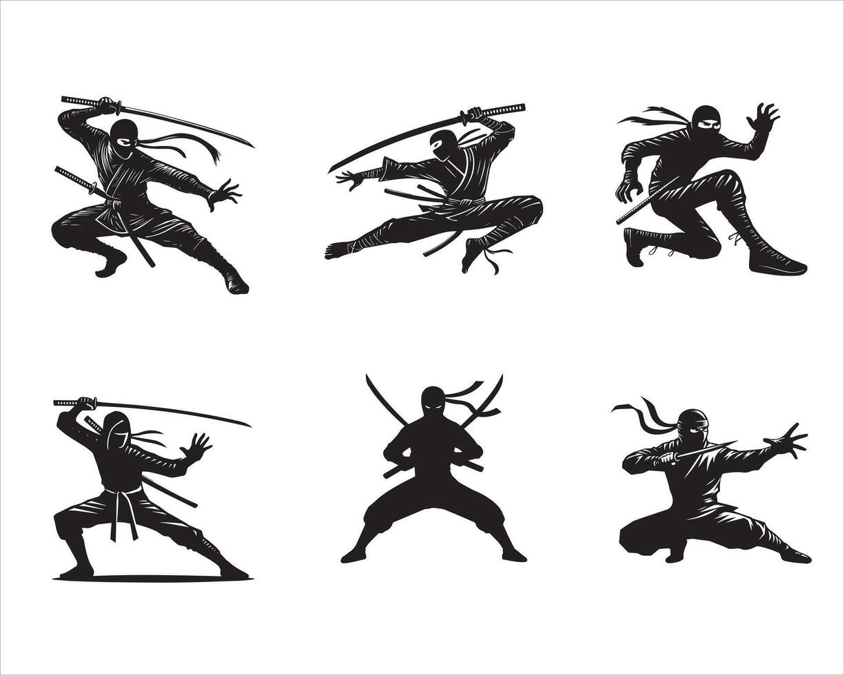 Ninja Warrior Silhouette illustration Bundle vector