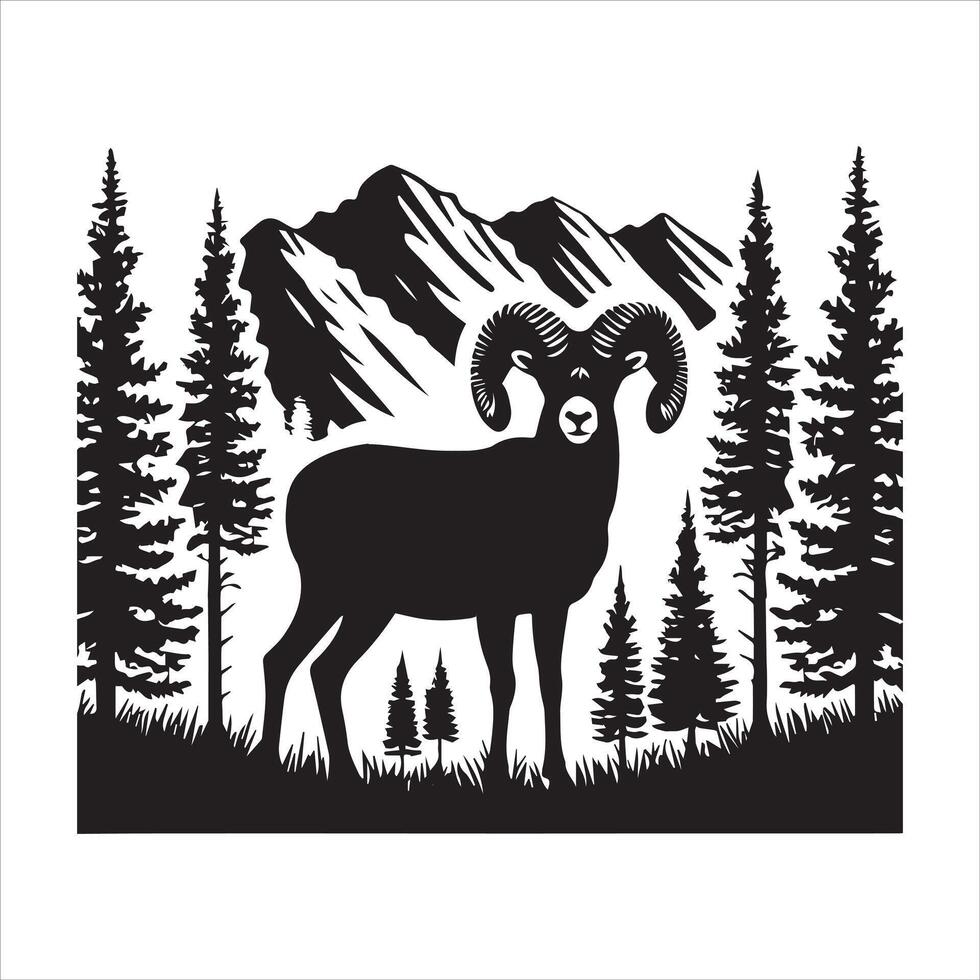 Majestic Bighorn Sheep Silhouette on Mountain Ridge vector