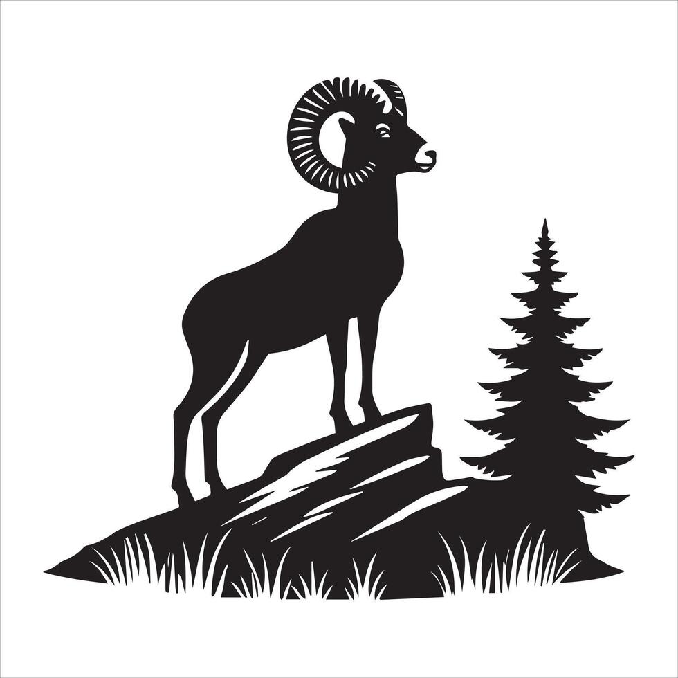 Artistic Bighorn Sheep Silhouette on White Background vector