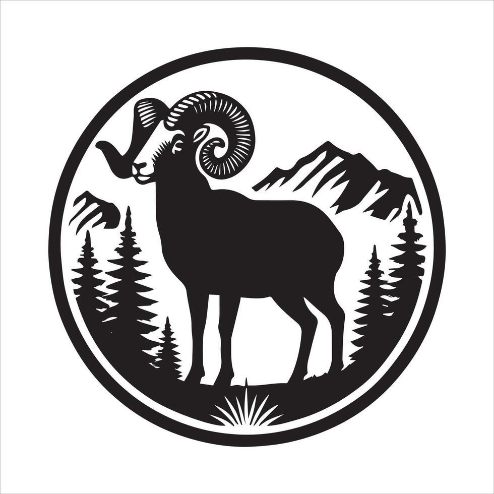 Bighorn Sheep Silhouette in Rocky Landscape vector