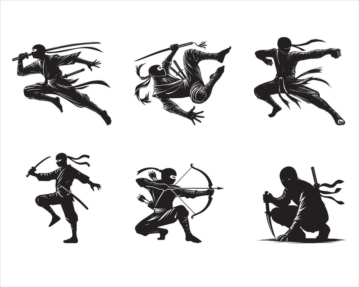Ninja Warrior Clipart illustration Bundle - Ninja Warrior Silhouette vector