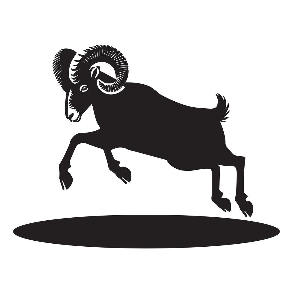 Monochrome Bighorn Sheep Silhouette in Black Illustration vector