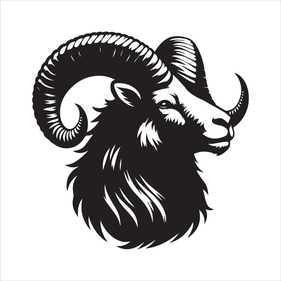 Bighorn Sheep Silhouette Illustration on White Background vector