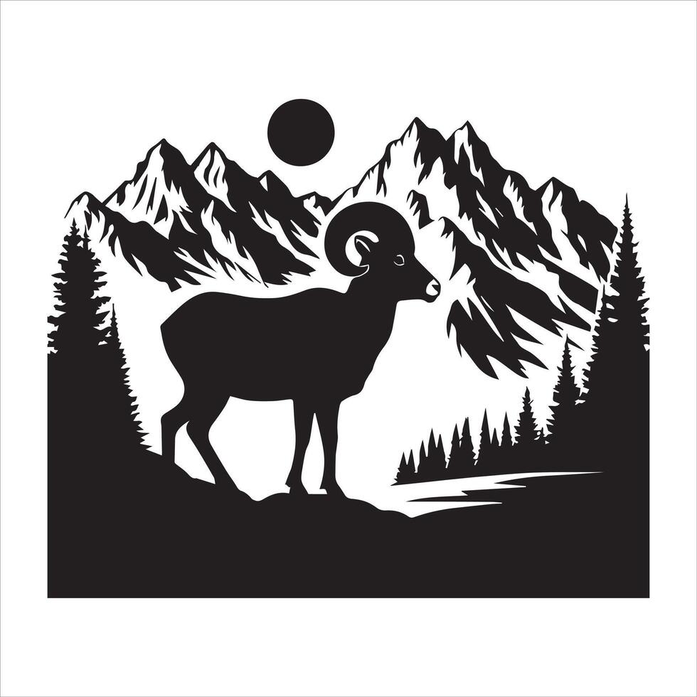 Bighorn Sheep Silhouette in Majestic Mountain Range vector