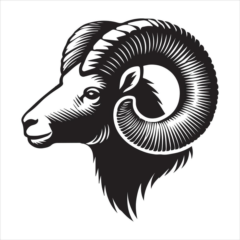 Simple Black and White Bighorn Sheep Silhouette Design vector