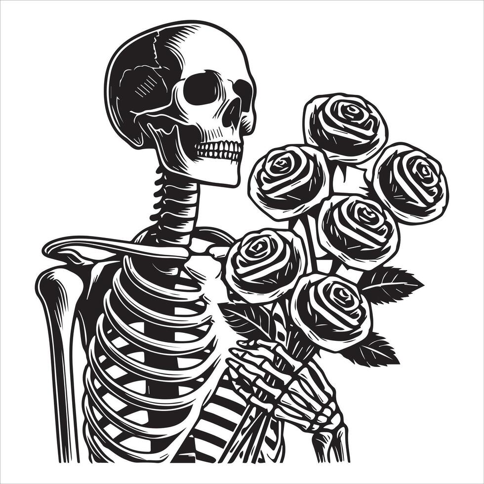 Skeleton Holding a Single Rose vector