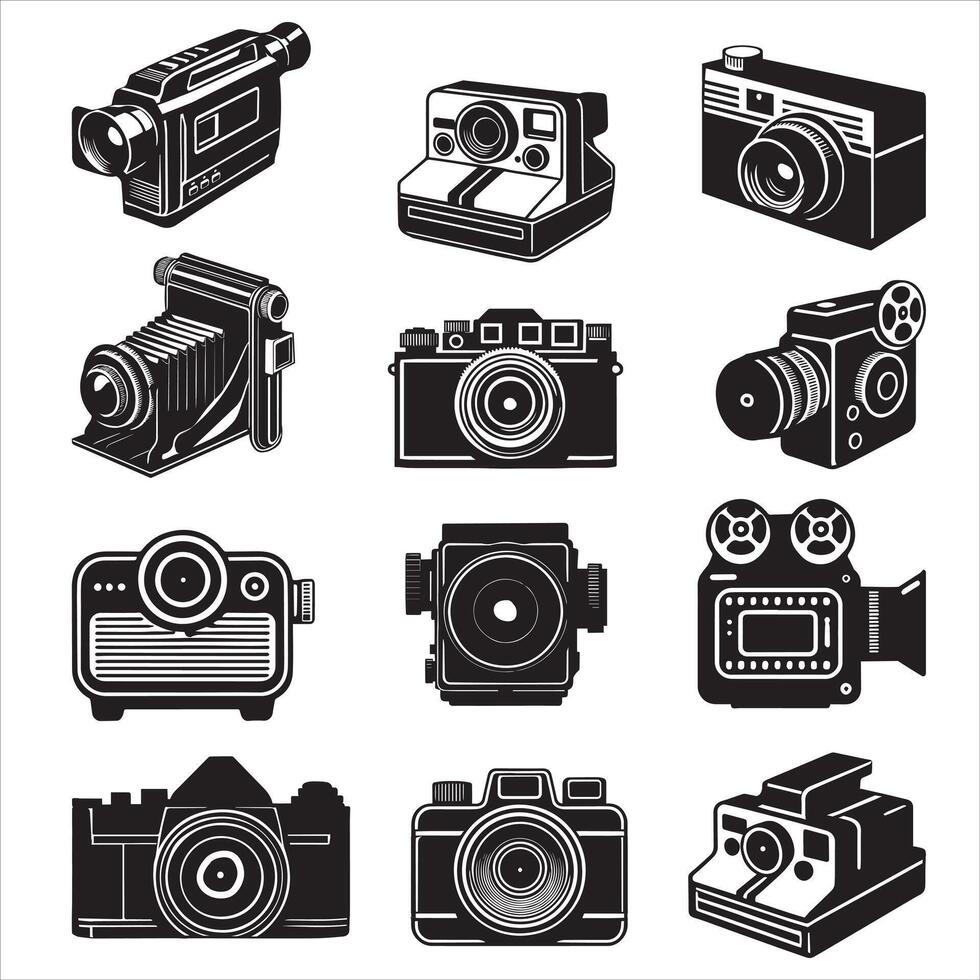 Set of Vintage Camera silhouette Design, Photo Camera illustration , Camera Clipart Graphic vector