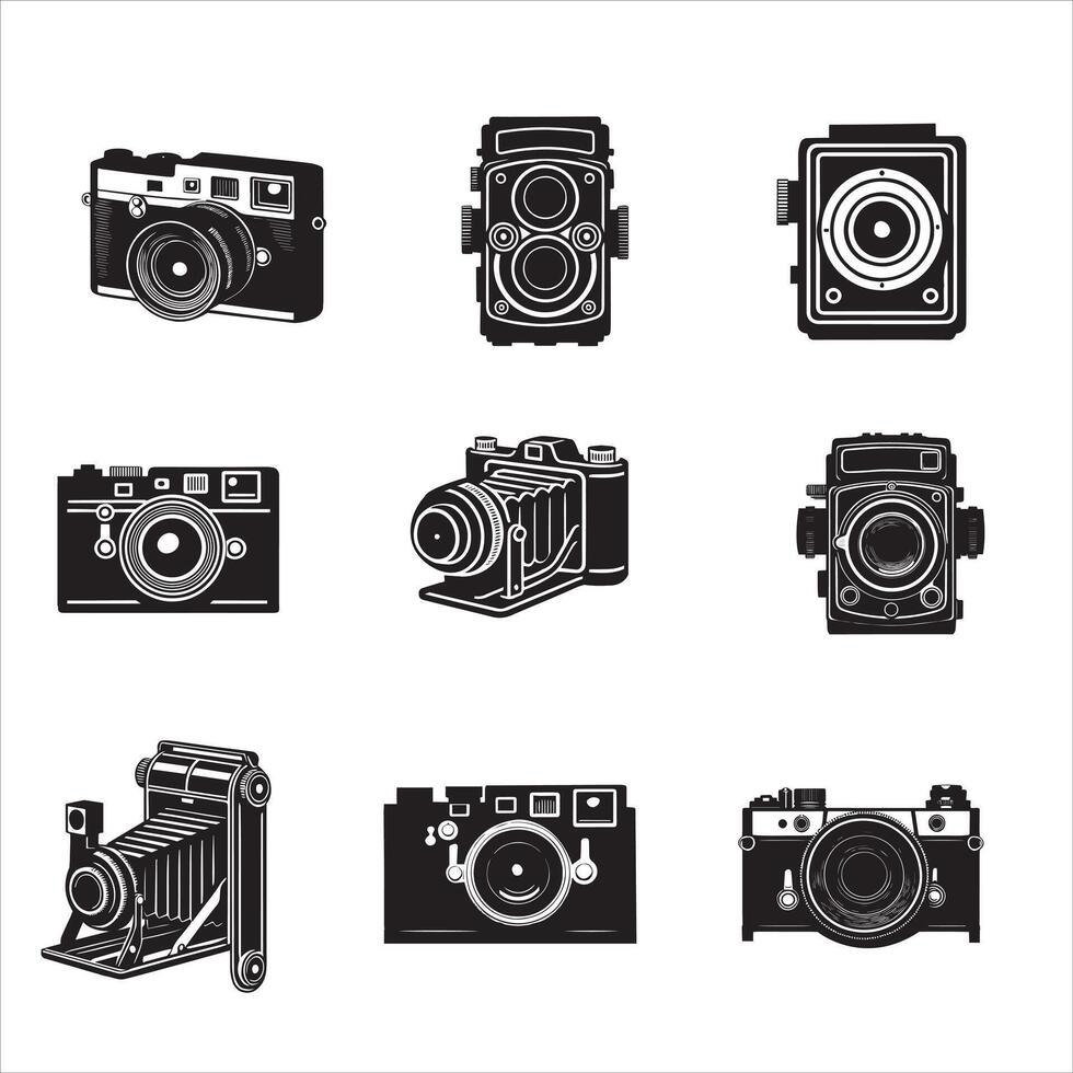 Set of Vintage Camera silhouette Design, Photo Camera illustration, Camera Icon Clipart Graphic vector
