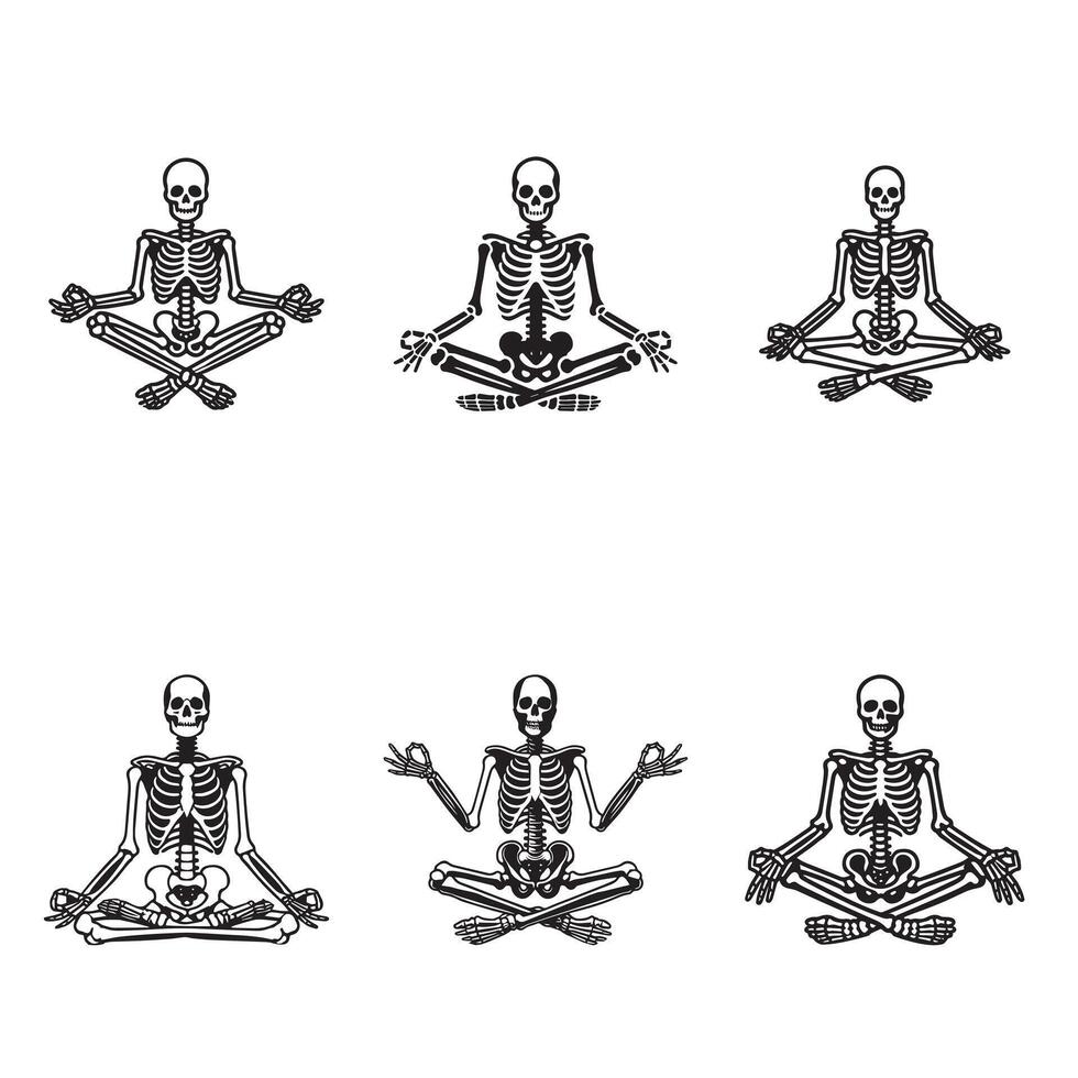Set of Calm Skeleton in Yoga Pose Illustration vector