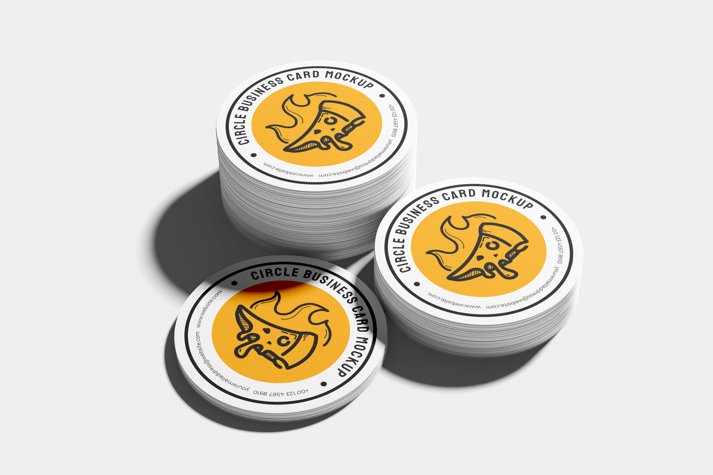 three Stacks Circle Shape Business Card Mockup psd