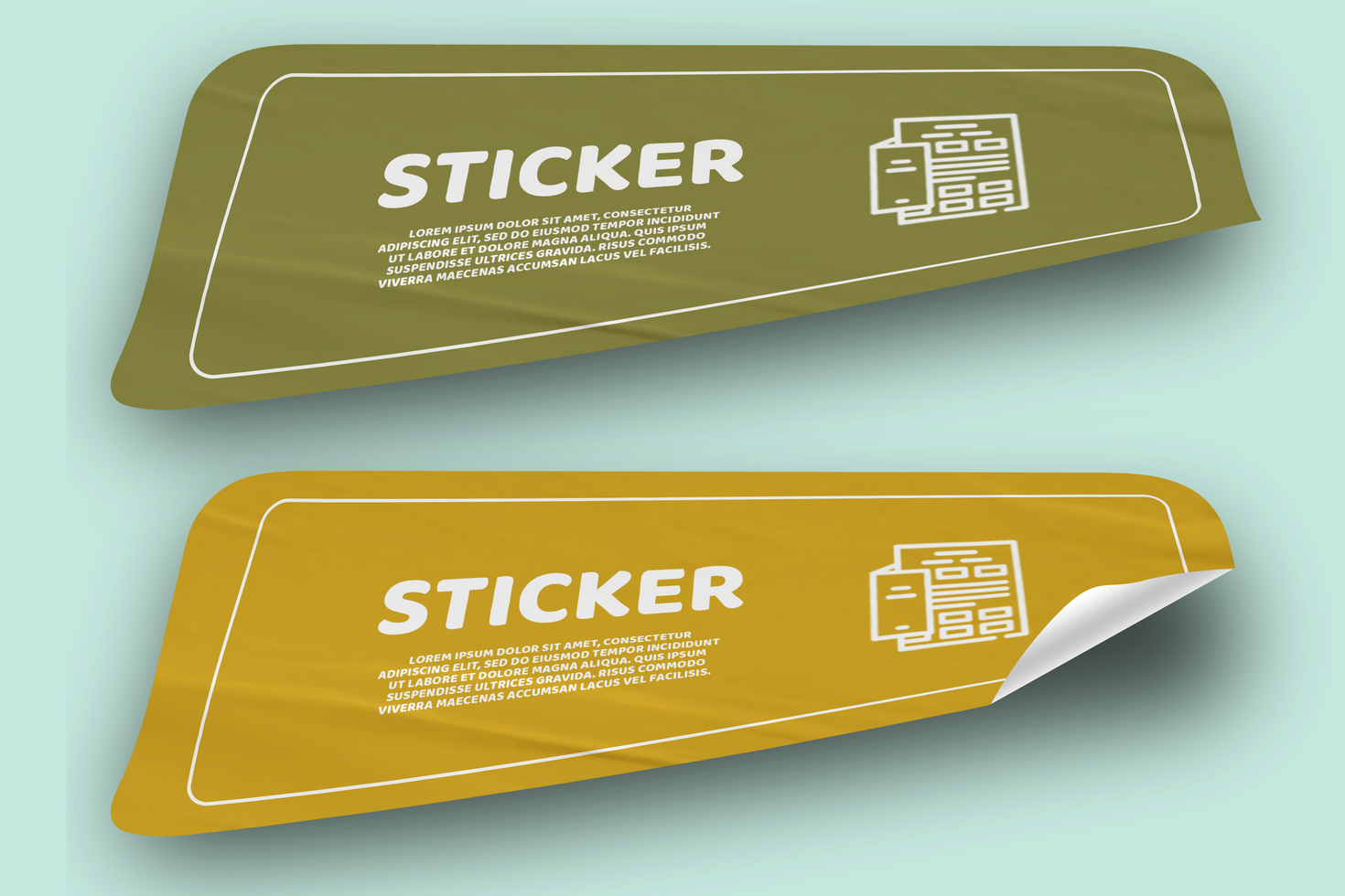 Bend Rectangle Promotinal Sticker Mockup Design Template Label psd