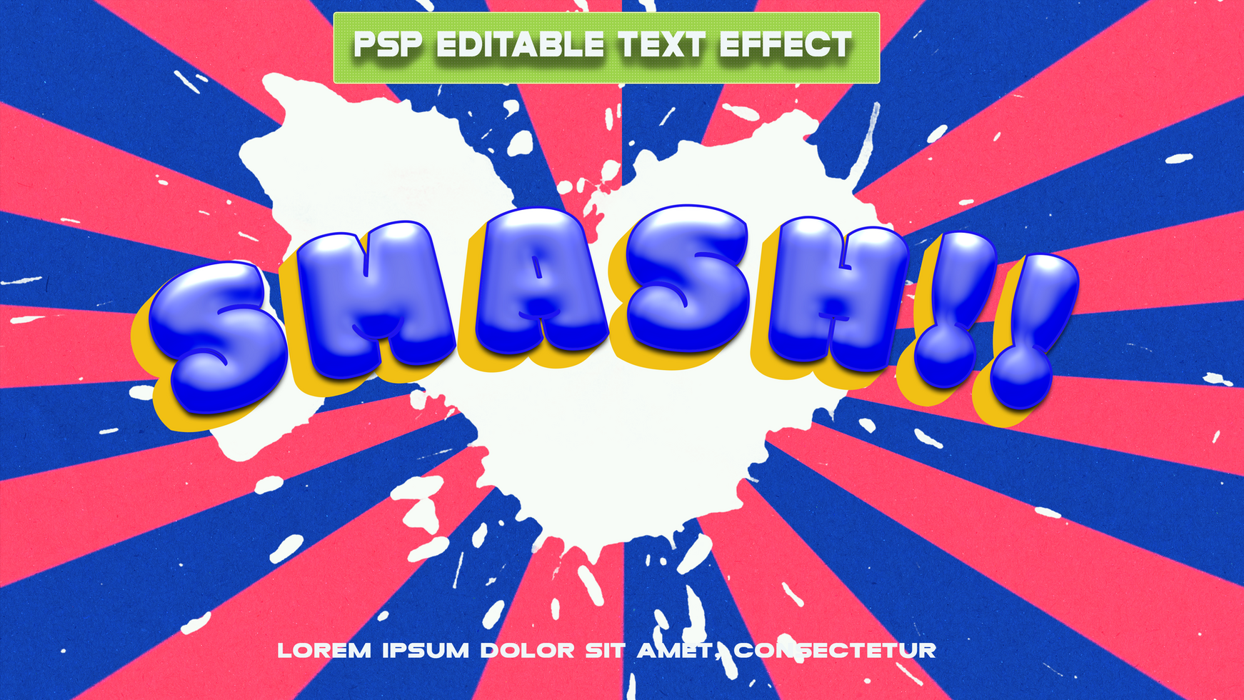 the word smash is written on a blue and red background psd
