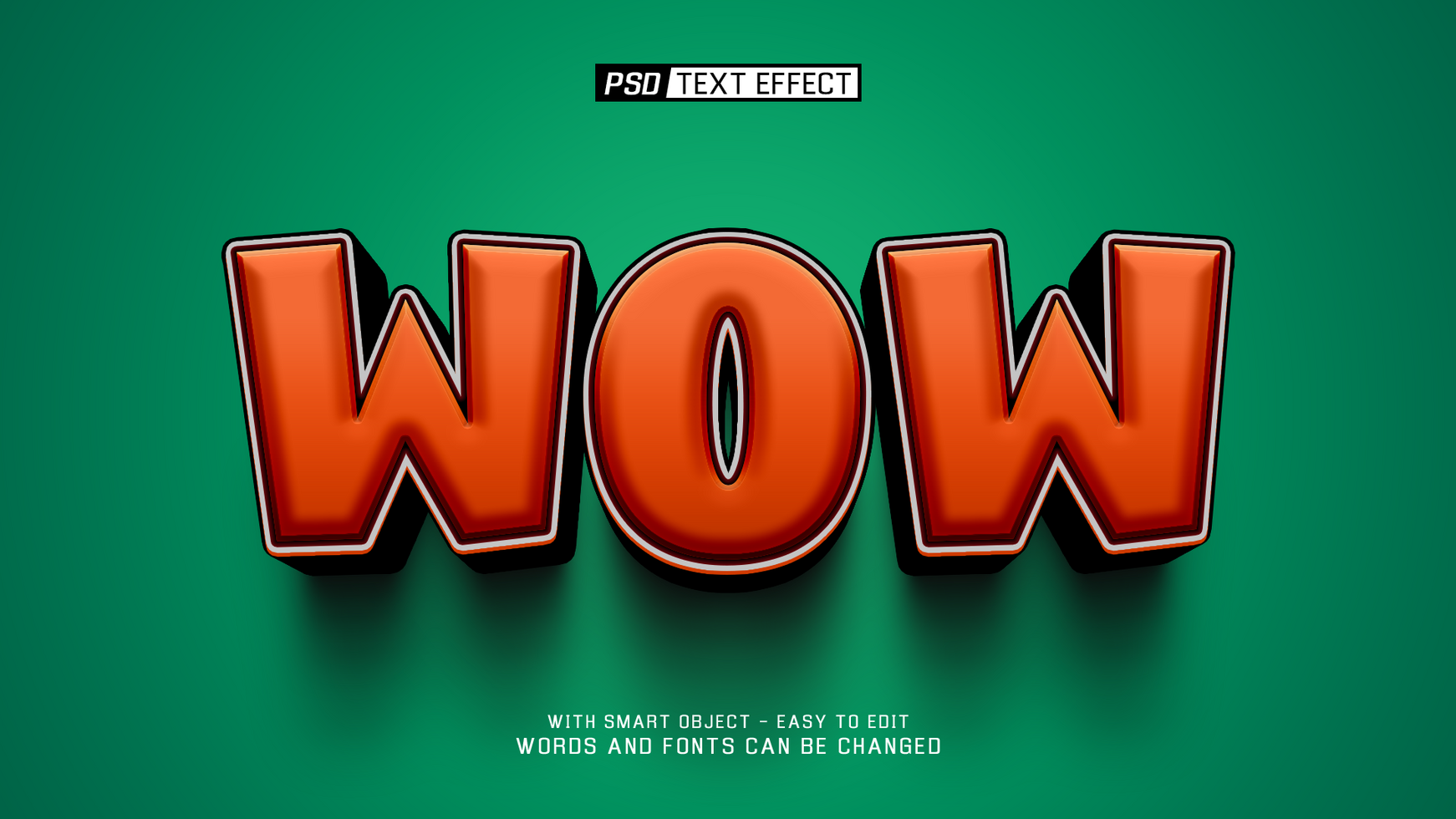 wow 3d text effect psd