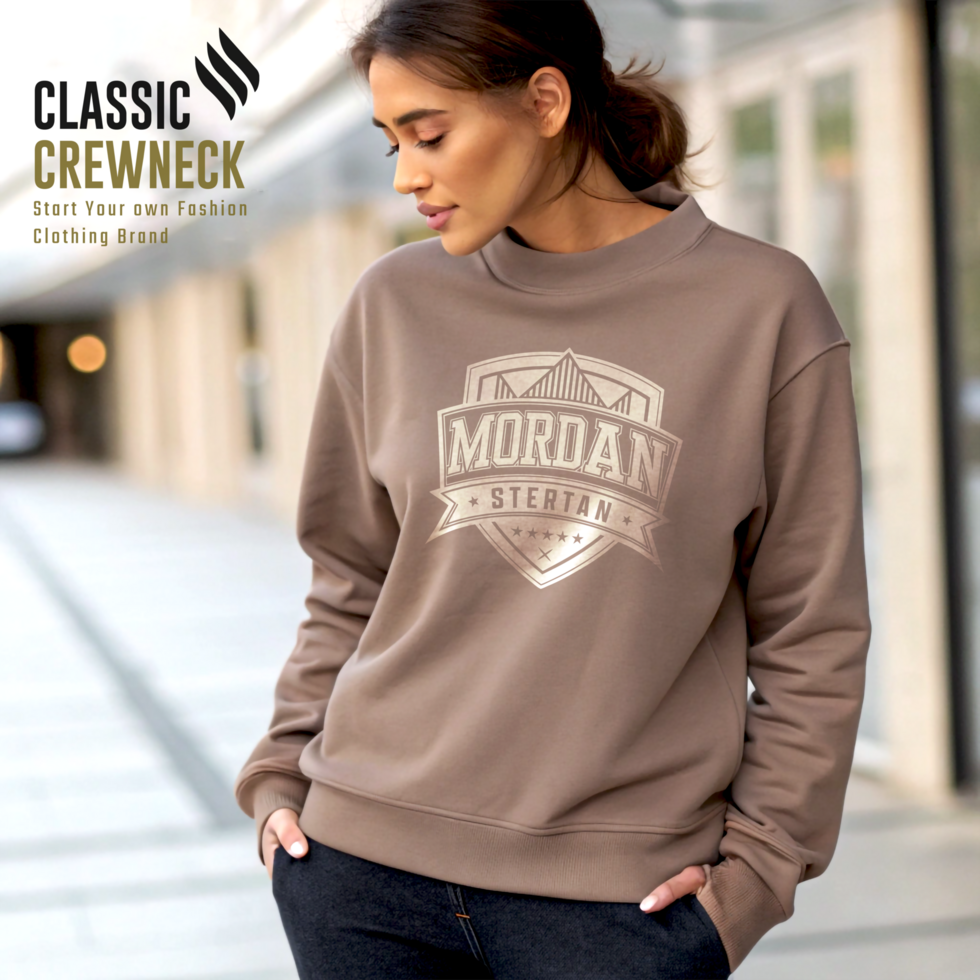 Ash Brown Realistic Crewneck Mockup with Editable Layers psd