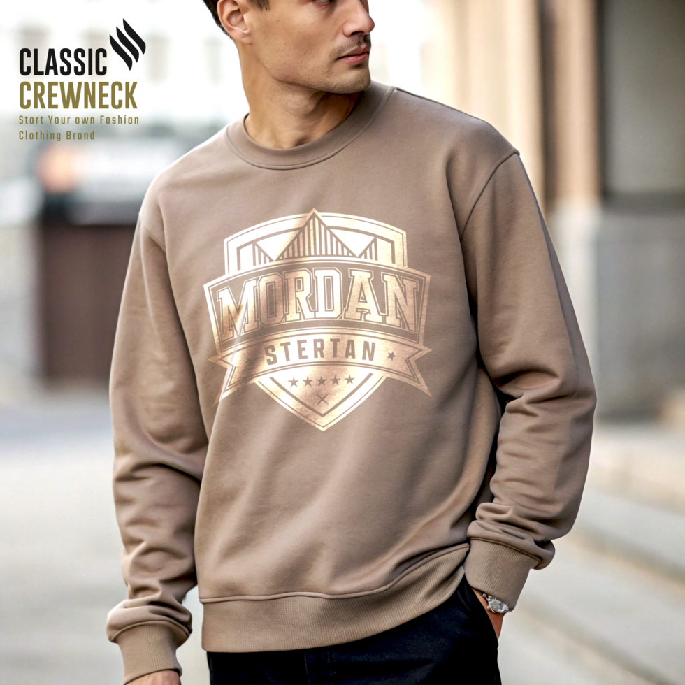 Ash Brown Minimalist Crewneck Sweater Mockup Display psd