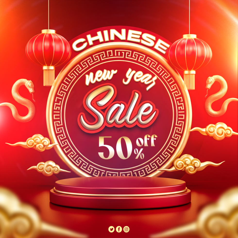 Chinese new year discount sale poster with empty sale podium sale advertising discount psd