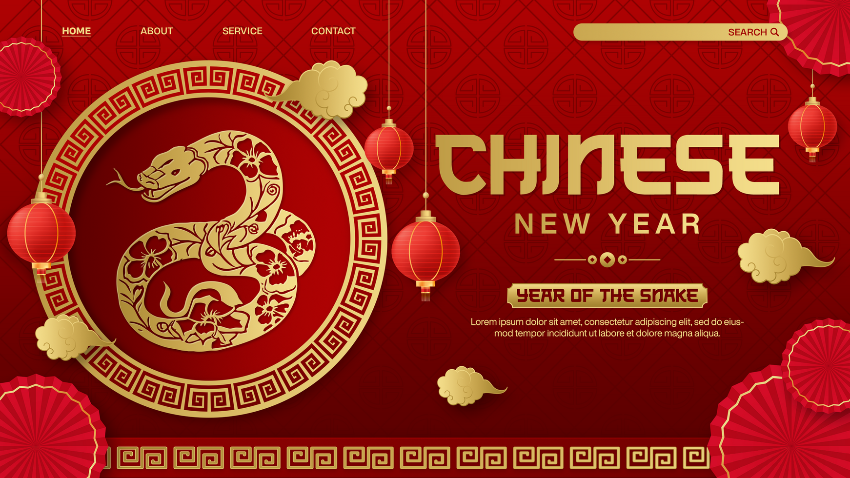 Chinese new year celebration template design for landing page with red gradient background psd