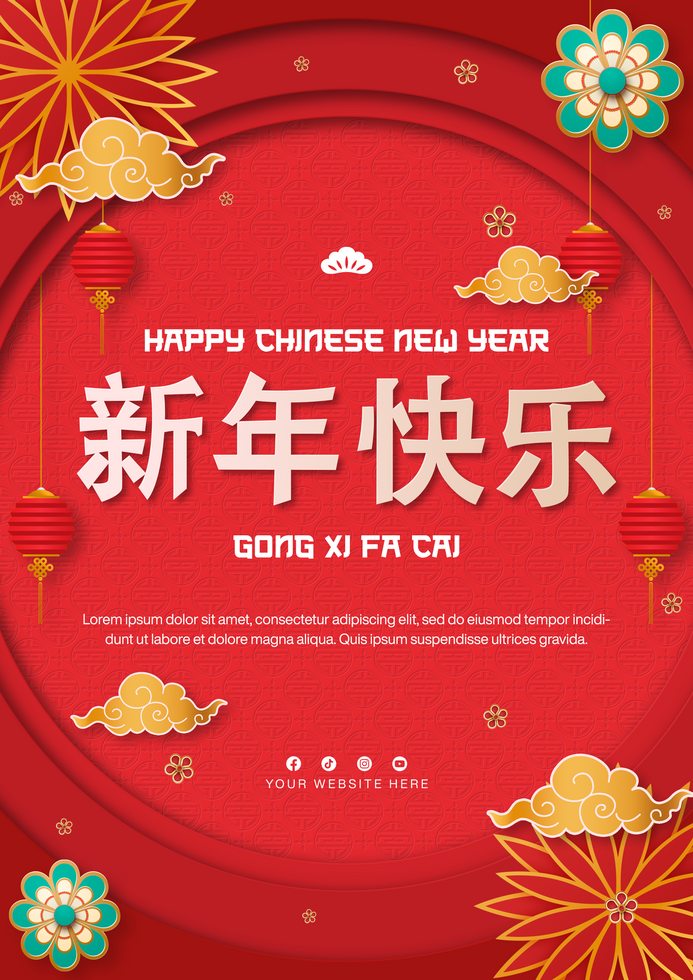 Happy Chinese New Year Gradient Red Background Poster Template Design psd