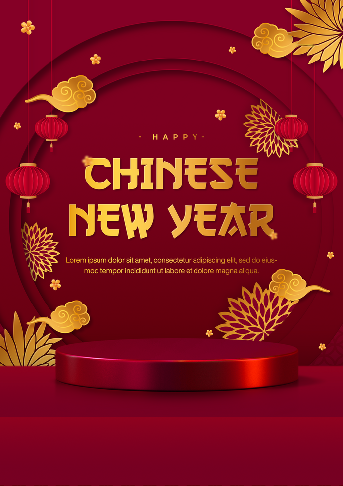 Gradient Happy Chinese New Year Poster Template Design With Product Display psd
