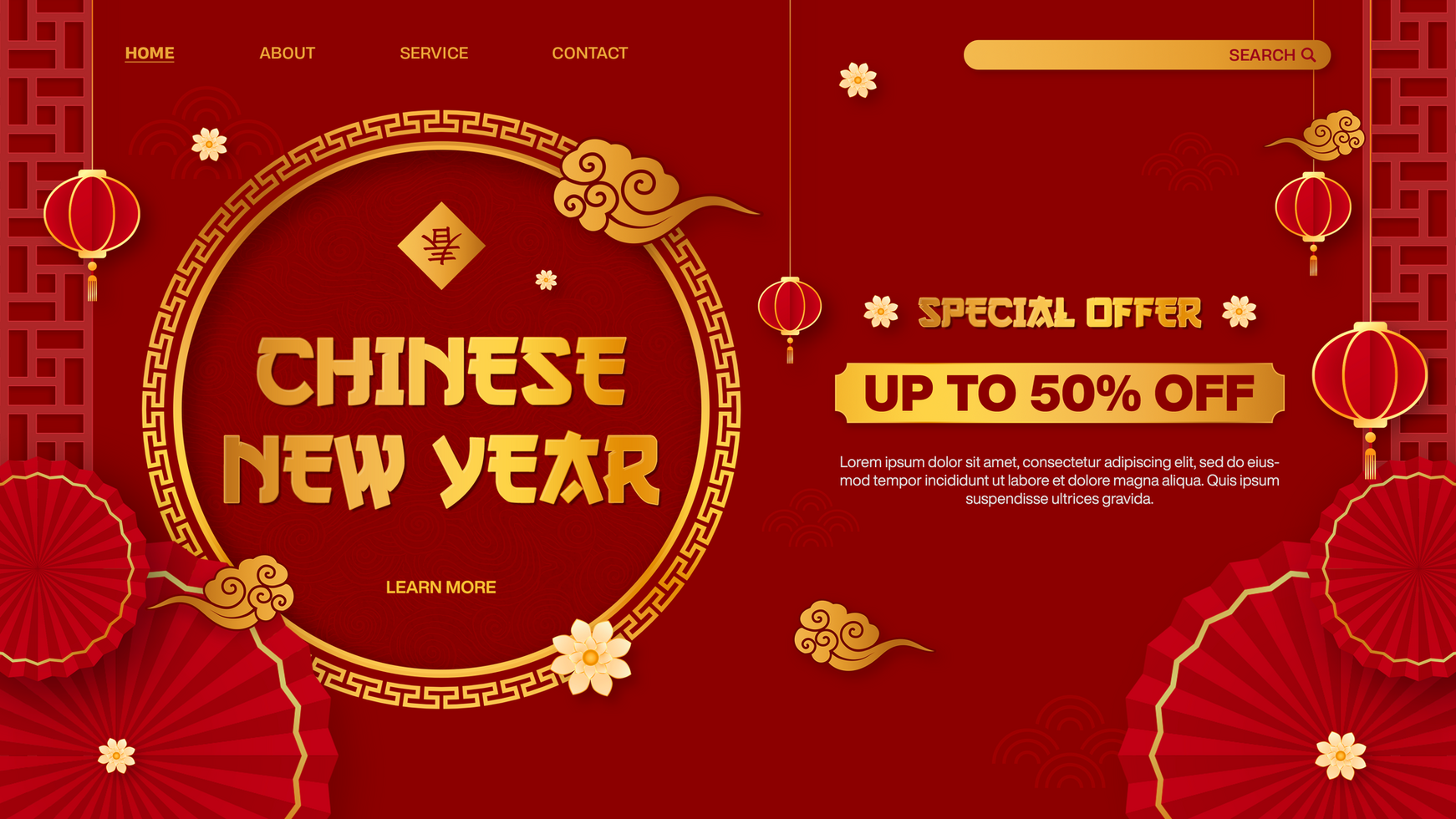 Chinese New Year Discount Banner Background Landing Page Template Design psd