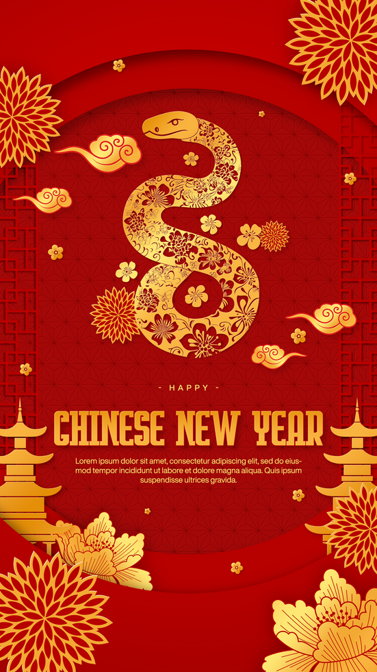 Chinese New Year Social Media Story Template Red Background With Snake Element psd