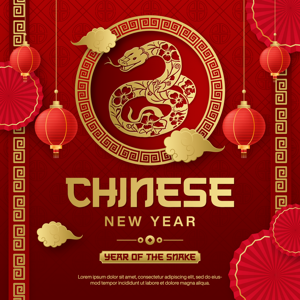 Chinese new year celebration template design for social media post with red gradient background psd