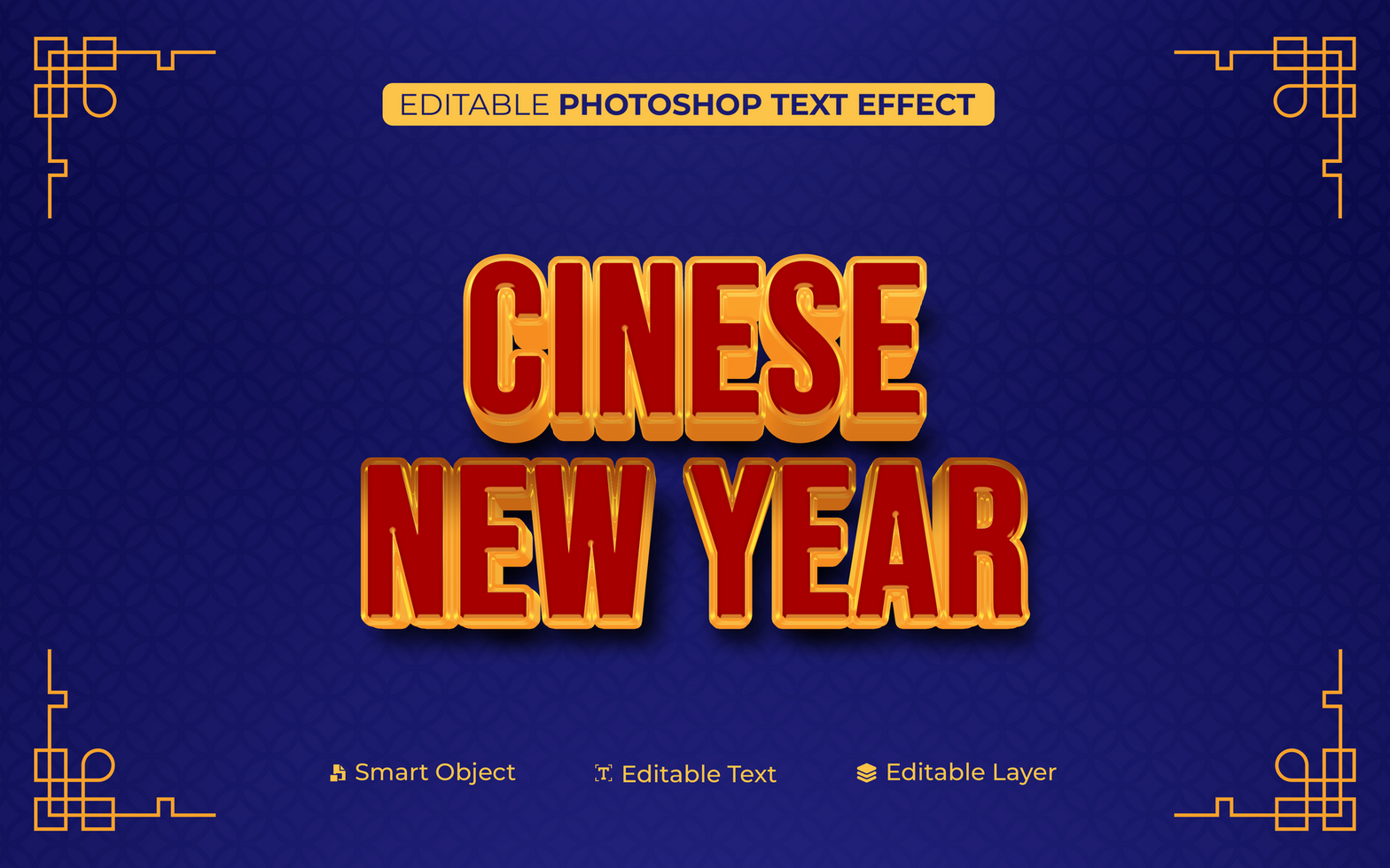 3D Editable Chinese New Year Text Effect With Blue Background psd