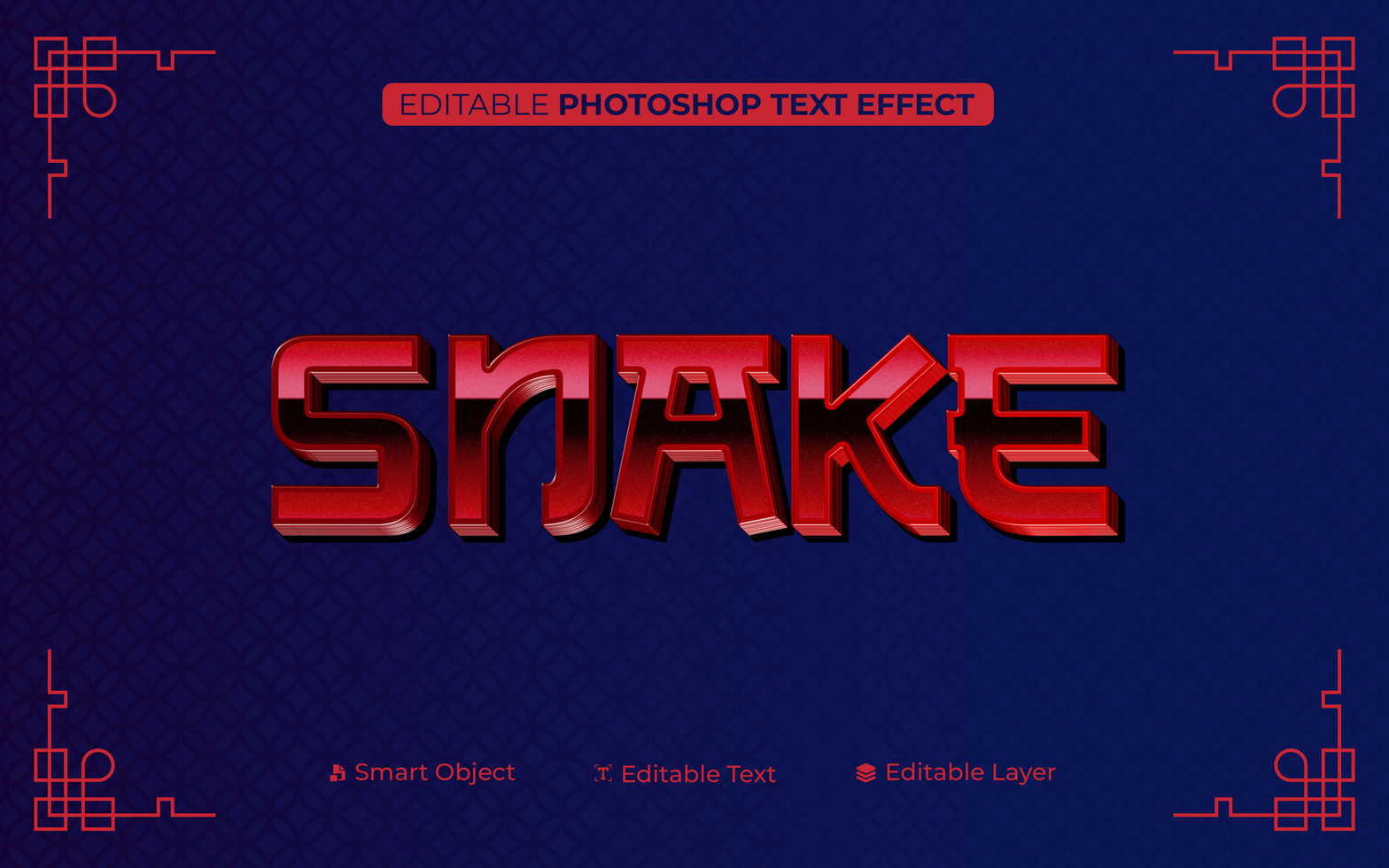 3D Editable Snake Gradient Red Text Effect psd