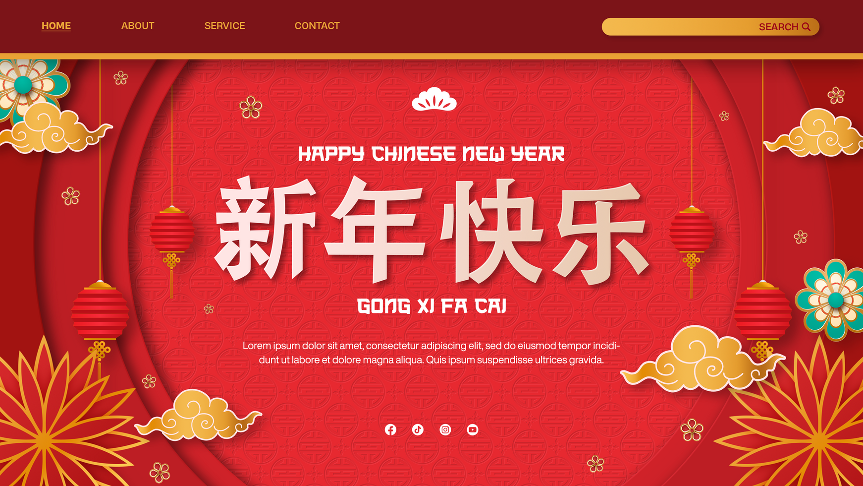 Happy Chinese New Year Gradient Red Background Landing Page Template Design psd
