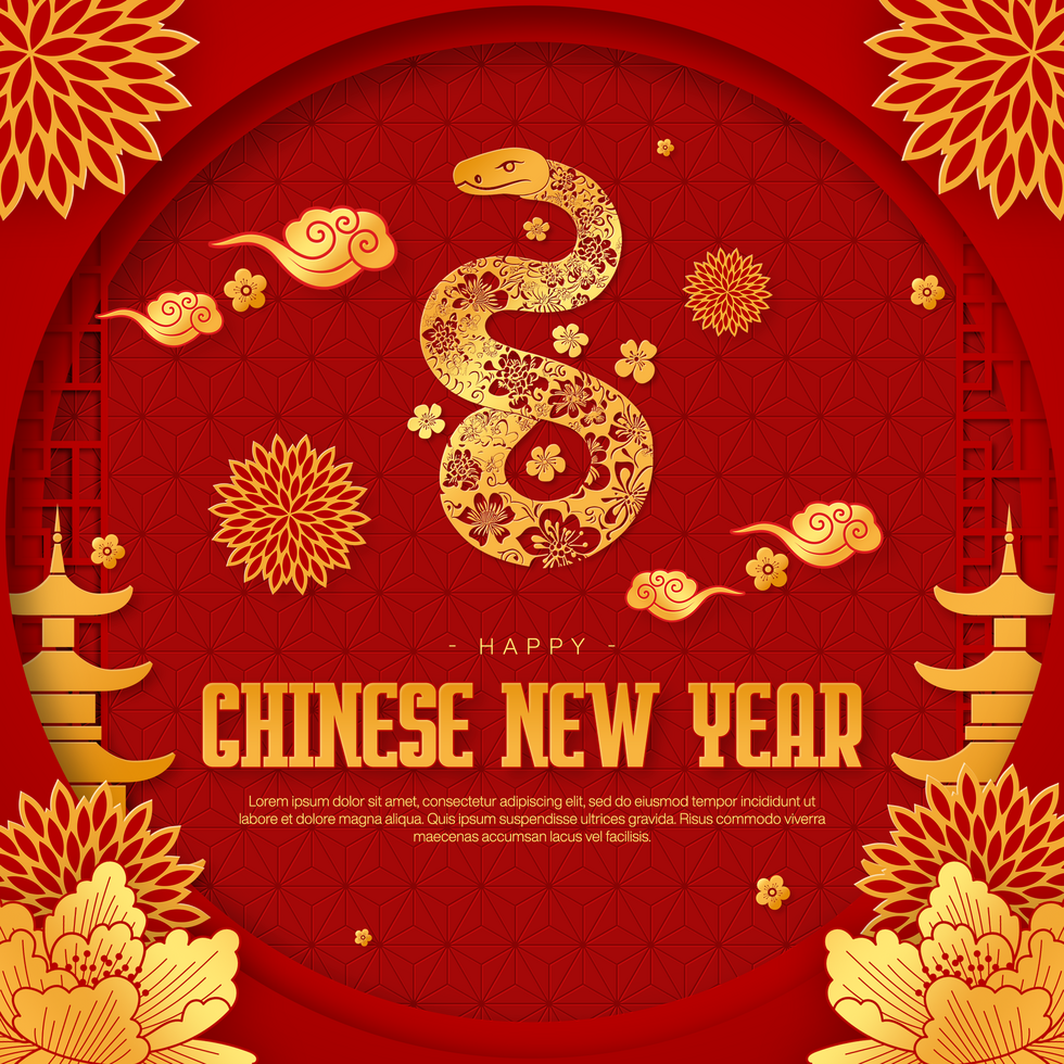 Chinese New Year Social Media Post Template Red Background With Snake Element psd