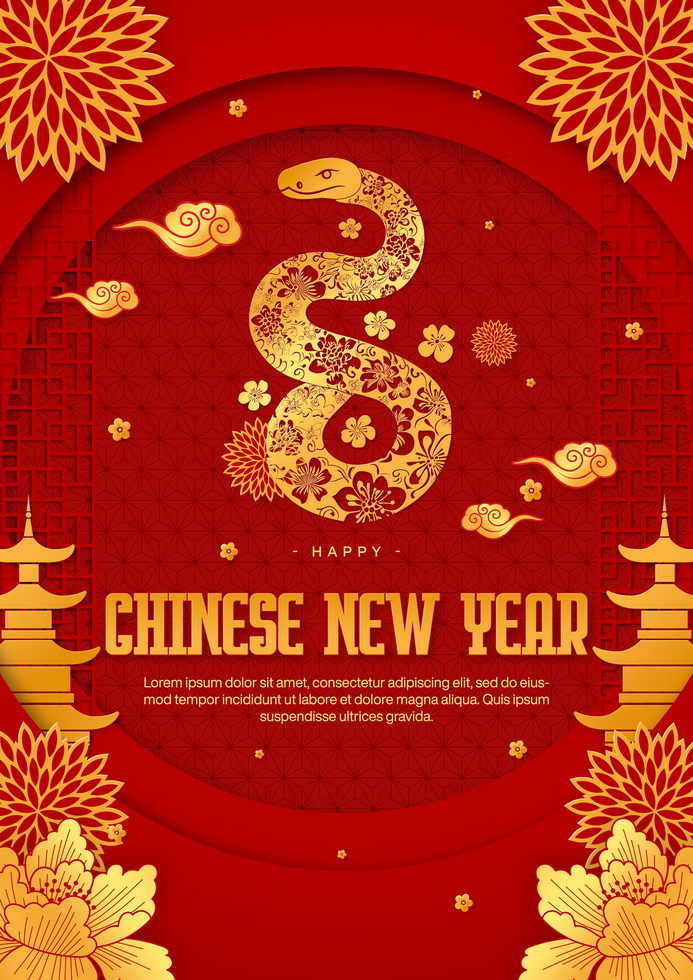 Chinese New Year Poster Template Red Background With Snake Element psd