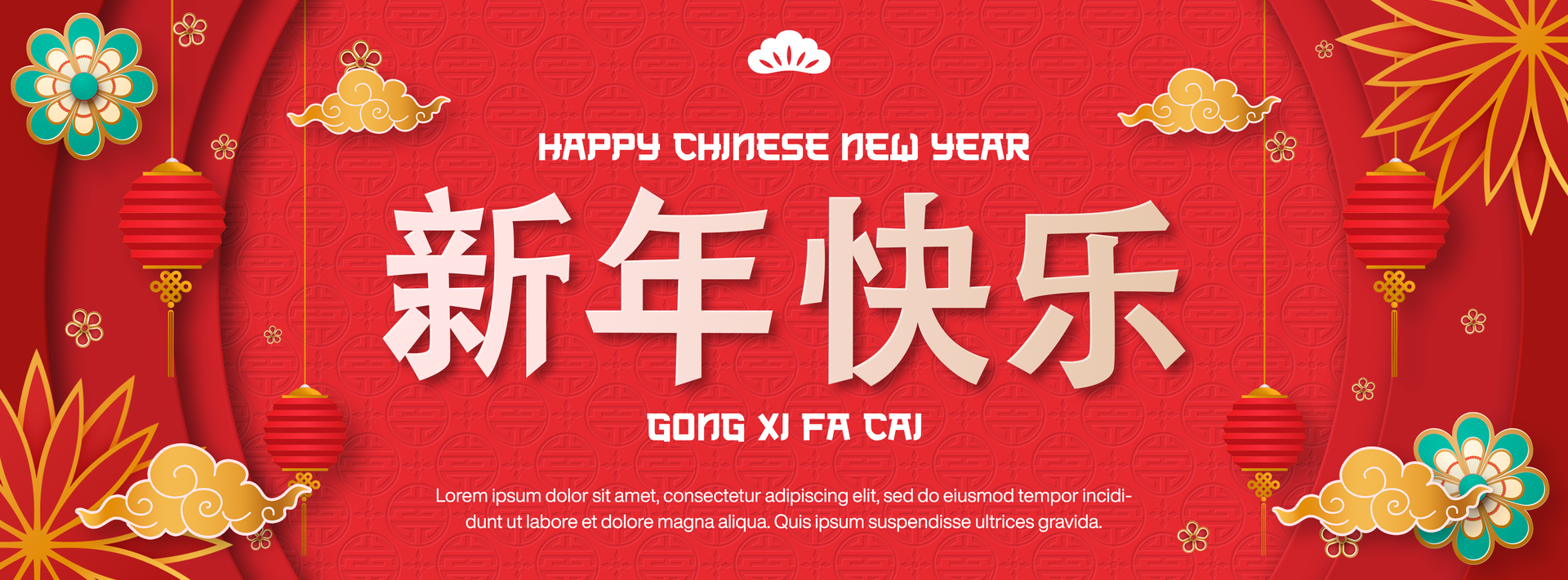 Happy Chinese New Year Gradient Red Background Social Media Cover Template Design psd