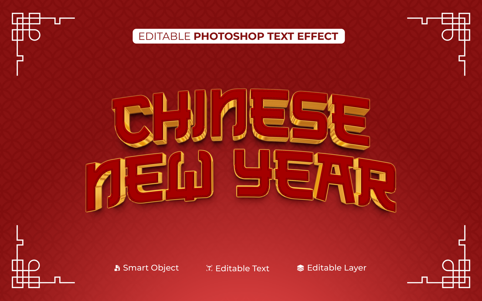 3D Editable Chinese New Year Text Effect in Gradient Red Background psd